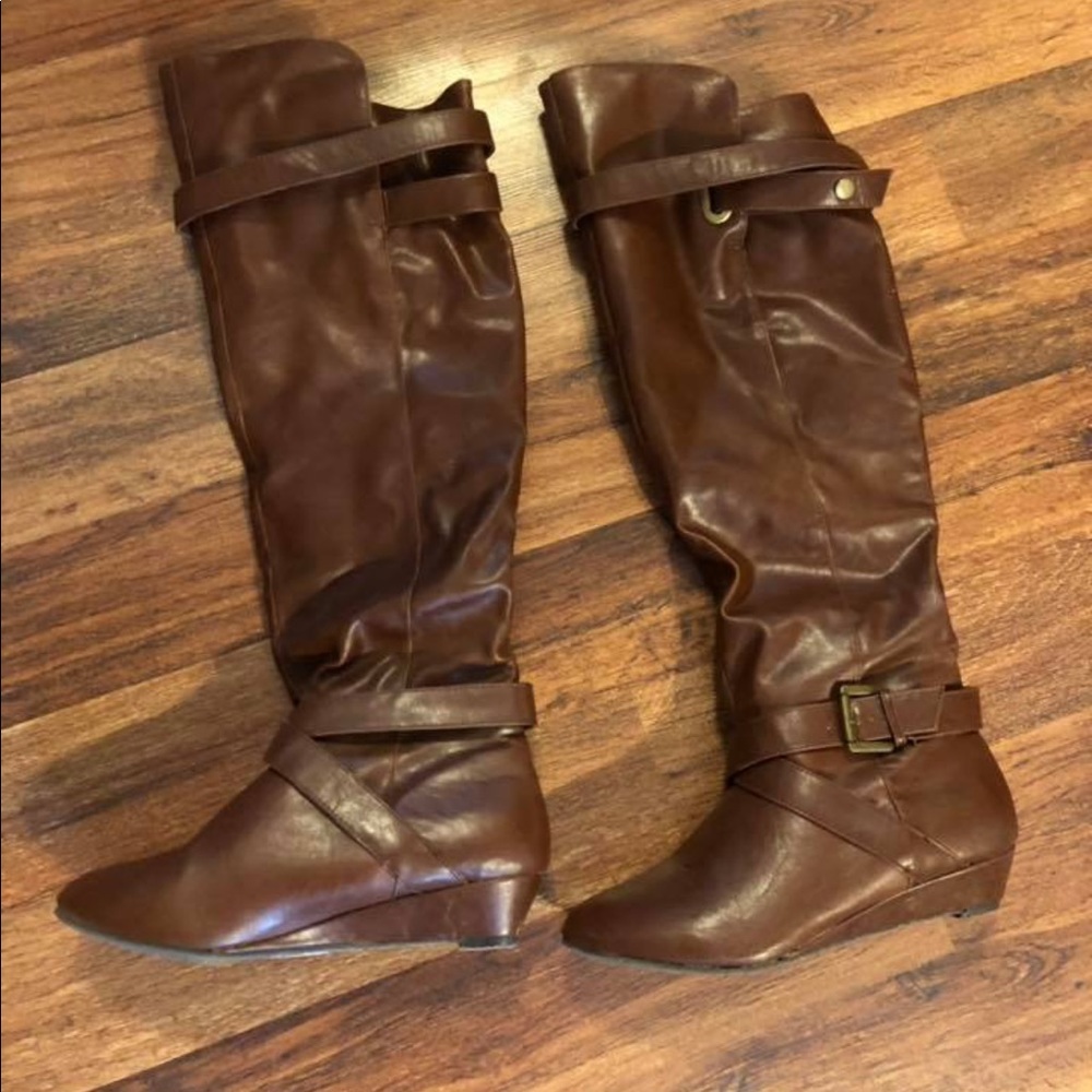 Brown knee high boots